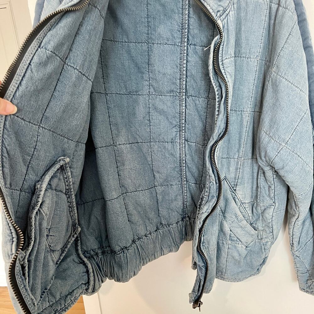 Free People Dolman Quilted Knit Jacket Oversized Coat sz S Denim Chambray Cotton - Picture 9 of 16